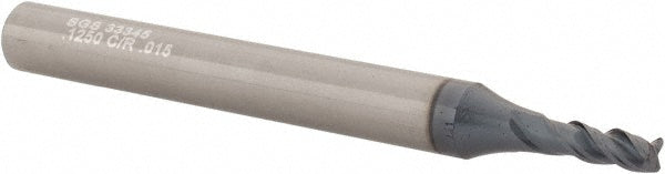 Kyocera SGS Precision Tools 33345 Corner Radius End Mill 1/8" Dia, 3/8" LOC, 0.015" Radius, 3 Flutes, Solid Carbide