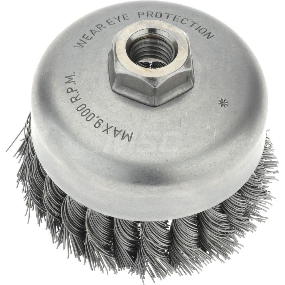 Weiler 94416 Cup Brush 4" Dia, 0.023" Wire Dia, Steel, Knotted