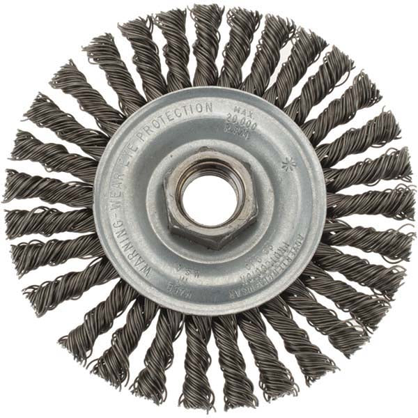 Weiler 94845 Wheel Brush 4" Wheel Dia, 3/16" Face Width, 0.0200" Wire Dia, Knotted