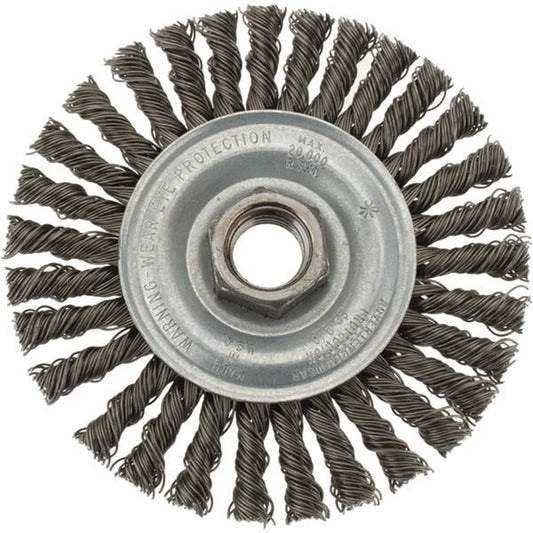 Weiler 94845 Wheel Brush 4" Wheel Dia, 3/16" Face Width, 0.0200" Wire Dia, Knotted