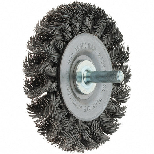 Weiler 94851 Wheel Brush 3" Wheel Dia, 3/8" Face Width, 0.0140" Wire Dia, Knotted