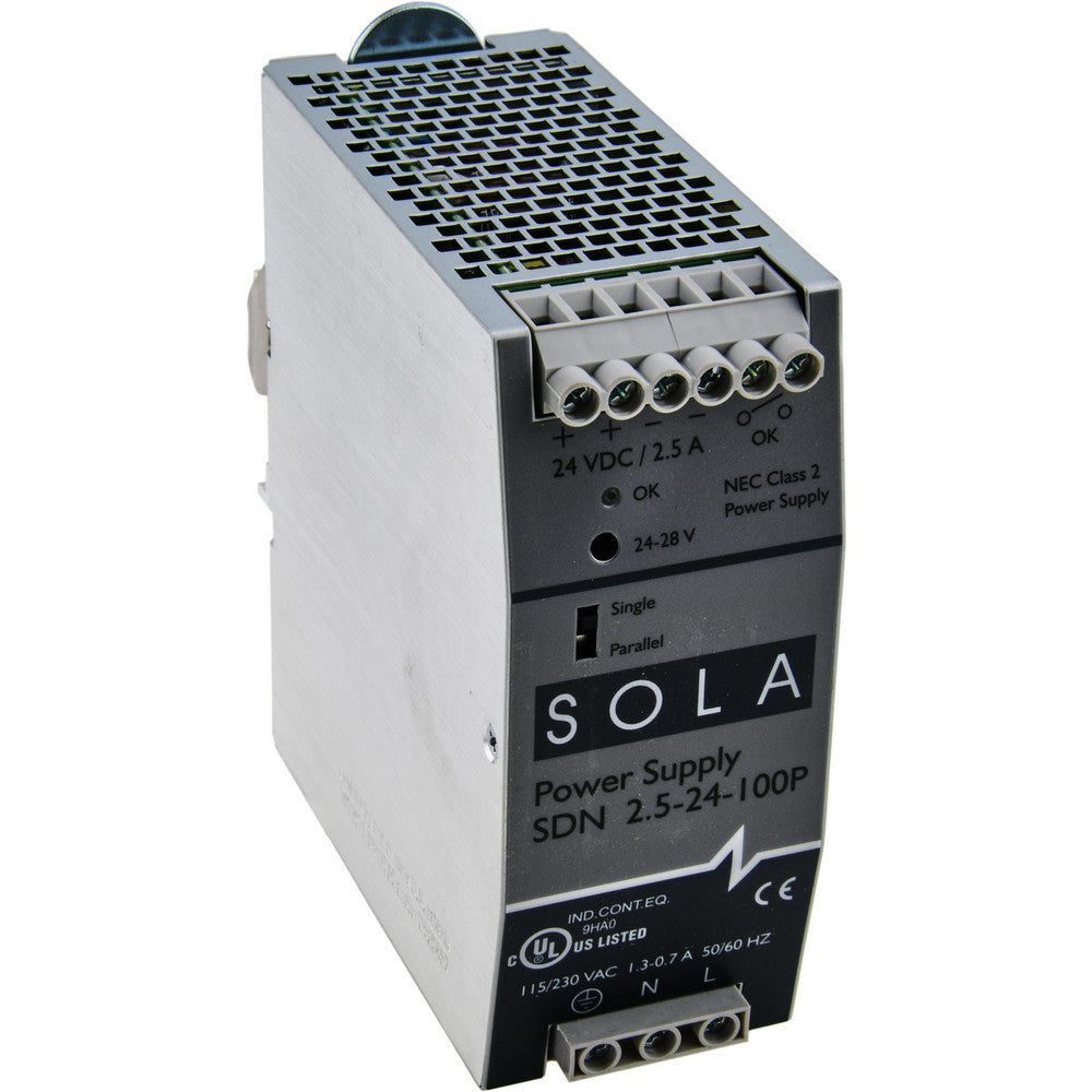Sola/Hevi-Duty SDN2.5-24-100P 60 Watt, 2.50 Amp, 230 VAC Input, 24 VDC Output, DIN Rail Power Supply