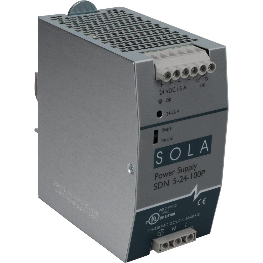 Sola/Hevi-Duty SDN5-24-100P 120 Watt, 5 Amp, 230 VAC Input, 24 VDC Output, DIN Rail Power Supply