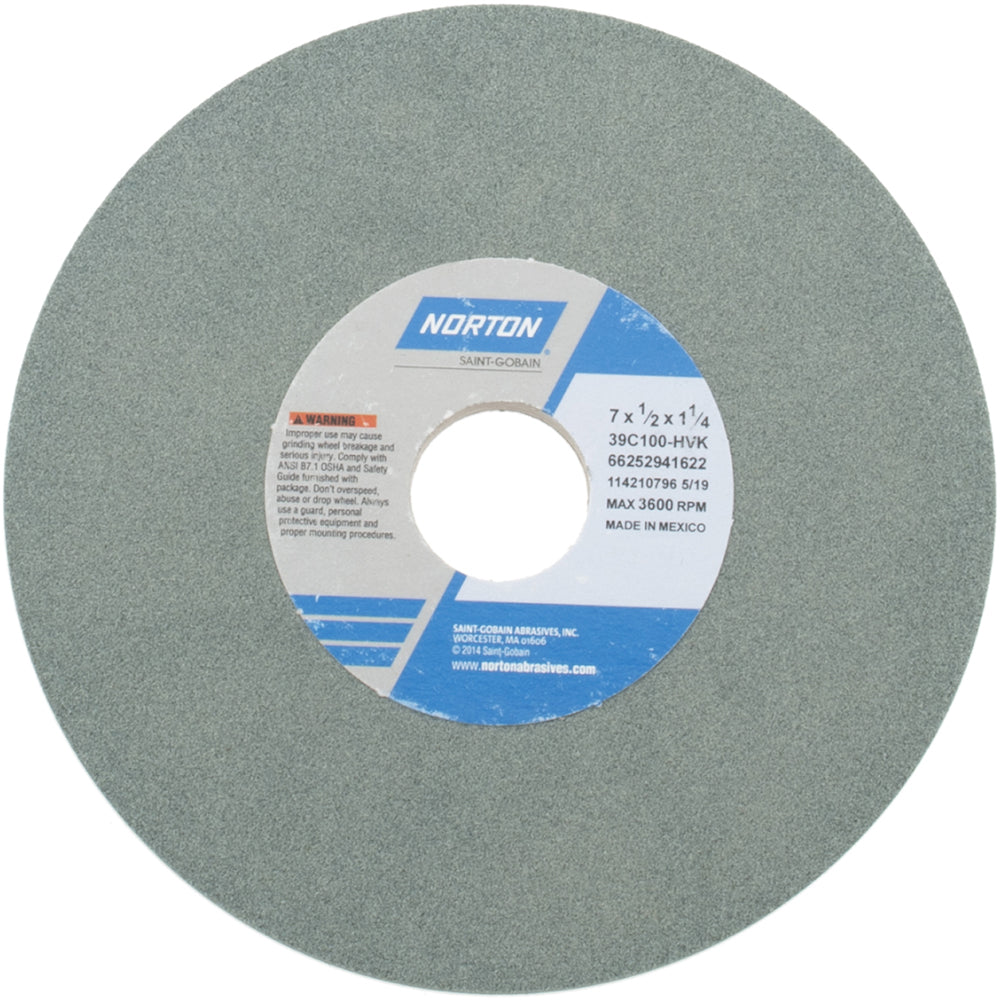 Norton 66252941622 Surface Grinding Wheel 7" Dia, 1/2" Thick, 1-1/4" Hole, 100 Grit, H Hardness