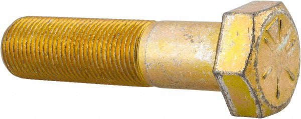 HHCS Made In USA 39500 Hex Head Cap Screw 7/8-14 x 3-1/2", Grade 8 Steel, Zinc Yellow Dichromate Finish