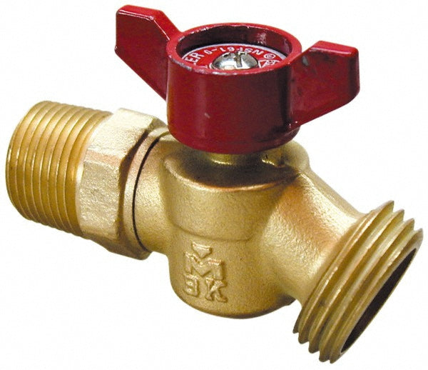 B&K Mueller 102-353HN 1/2" Pipe, 125 psi WOG Rating, 1" Long Shank, Brass Hose Bibb, Stop Valve