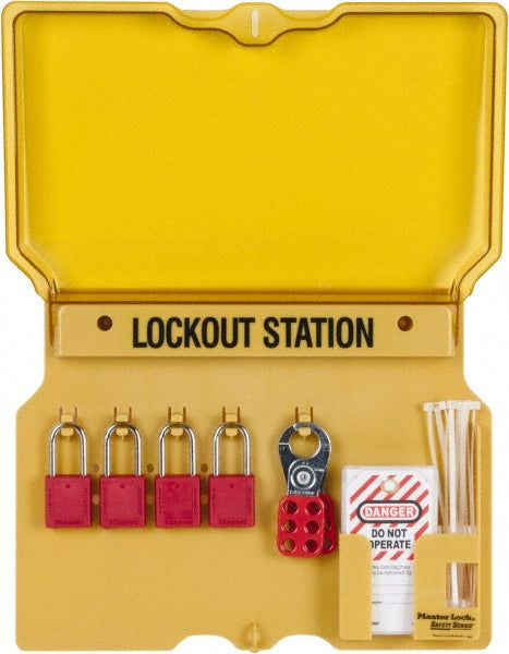 Master Lock 1482BP410 Padlock Lockout Station Equipped, 4 Max Locks, Polycarbonate Station
