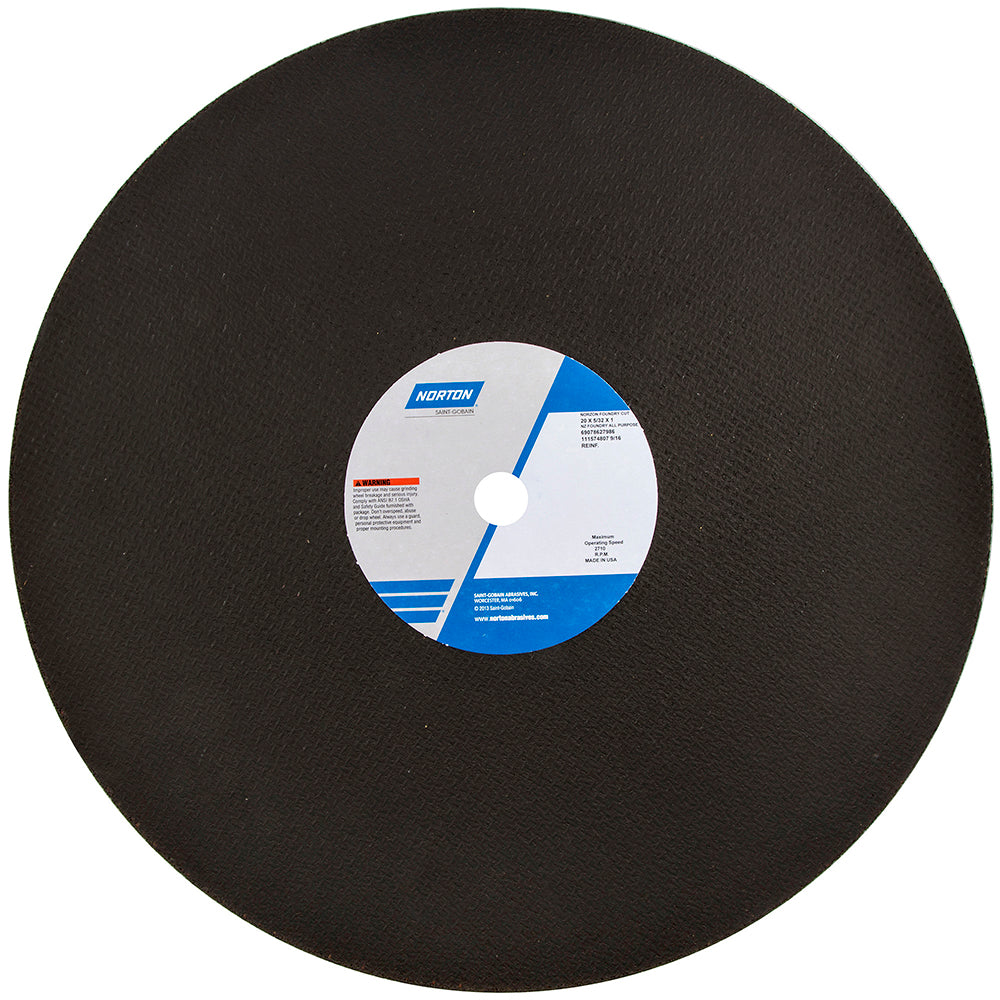 Norton 69078627986 Cut-Off Wheel 20" Dia, 5/32" Thick, 1" Hole, Zirconia Alumina