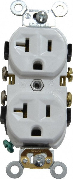 Leviton CR20-W Straight Blade Duplex Receptacle NEMA 5-20R, 20 Amps, Self-Grounding