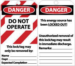 AccuformNMC LLT1 Lockout Tag Rectangle, Unrippable Vinyl