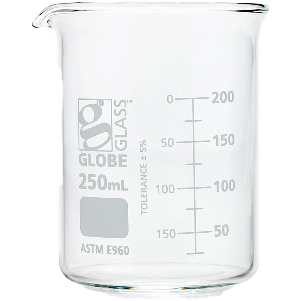 Globe Scientific 8010250 Griffin Style Graduated Beaker 250.000 mL, Glass, 25 mL Graduation