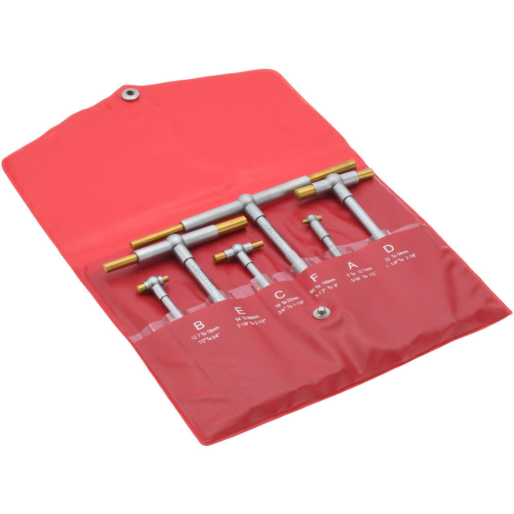 SPI 14-192-9 Telescoping Gage Set 5/16 to 6", 6 Pc, Hardened Tool Steel, Satin Chrome & TiN (Working Faces) Finish, Includes Vinyl Pouch