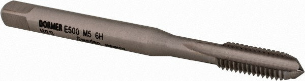 Dormer Pramet 5976886 Straight Flute Tap M5x0.8 Metric Coarse, 3 Flute, Bottoming Chamfer, 6H Class of Fit, HSS, Bright/Uncoated Finish