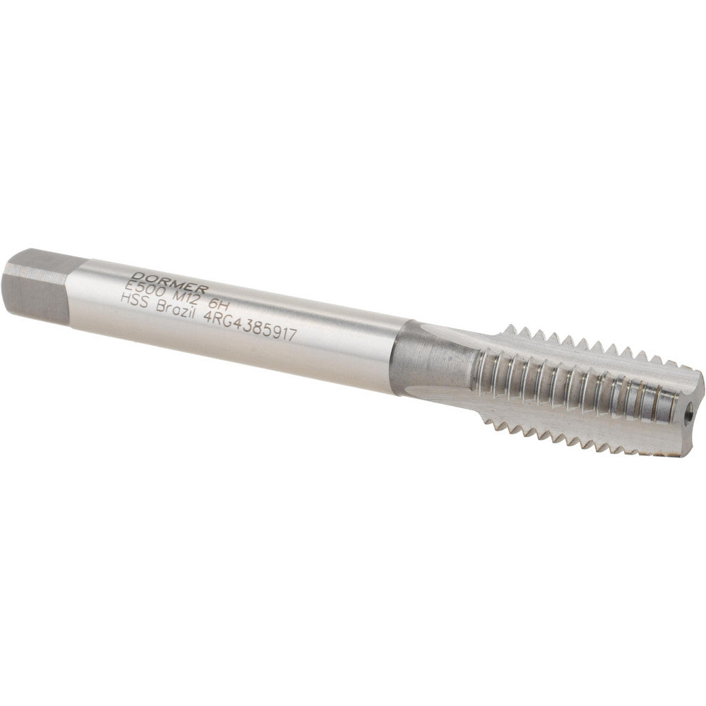 Dormer Pramet 5975293 Straight Flute Tap M12x1.75 Metric Coarse, 3 Flute, Plug Chamfer, 6H Class of Fit, HSS, Bright/Uncoated Finish