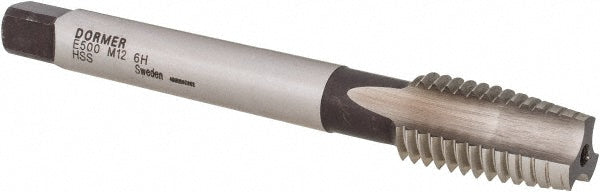 Dormer Pramet 5975288 Straight Flute Tap M12x1.75 Metric Coarse, 3 Flute, Taper Chamfer, 6H Class of Fit, HSS, Bright/Uncoated Finish