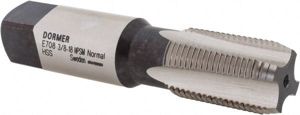 Dormer Pramet 5977572 Standard Pipe Tap 3/8-18, NPSM, 4 Flutes, High Speed Steel, Bright/Uncoated