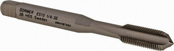 Dormer Pramet 5977460 Straight Flute Tap 1/4-36 UN, 3 Flute, Bottoming Chamfer, 2B Class of Fit, HSS, Bright/Uncoated Finish