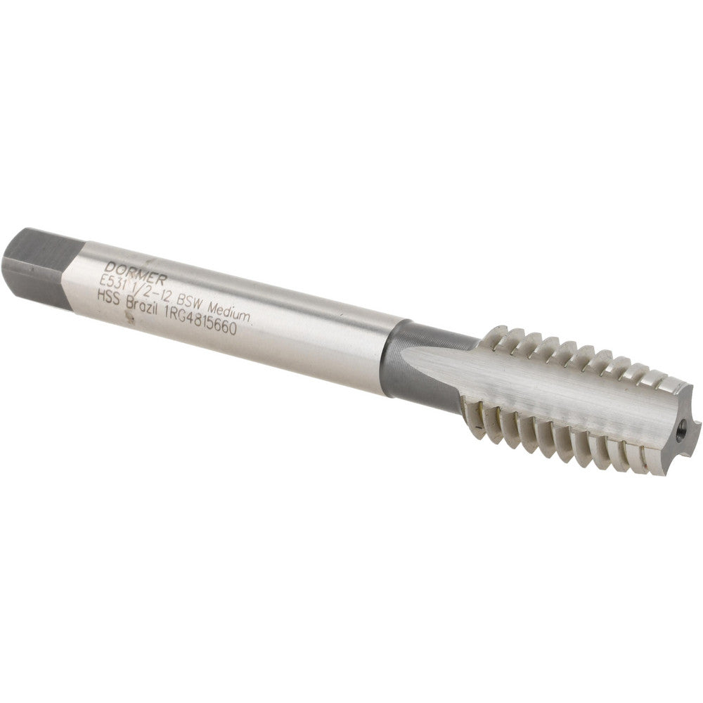 Dormer Pramet 5977397 Straight Flute Tap 1/2-12 BSW, 3 Flute, Plug Chamfer, HSS, Bright/Uncoated Finish