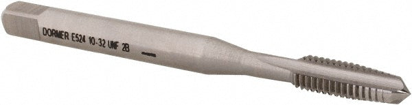 Dormer Pramet 5976342 Straight Flute Tap #10-32 UNF, 3 Flute, Taper Chamfer, 2B Class of Fit, HSS, Bright/Uncoated Finish