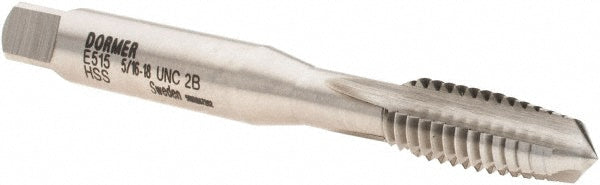 Dormer Pramet 5976981 Straight Flute Tap 5/16-18 UNC, 3 Flute, Taper Chamfer, 2B Class of Fit, HSS, Bright/Uncoated Finish
