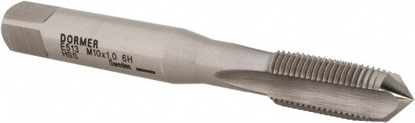 Dormer Pramet 5977404 Straight Flute Tap M10x1 Metric Fine, 3 Flute, Plug Chamfer, 6H Class of Fit, HSS, Bright/Uncoated Finish