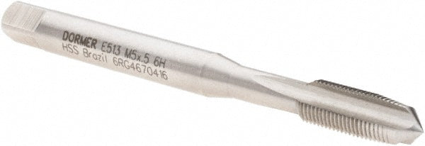 Dormer Pramet 5977153 Straight Flute Tap M5x0.5 Metric Fine, 3 Flute, Taper Chamfer, 6H Class of Fit, HSS, Bright/Uncoated Finish