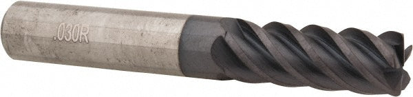 Accupro 95168522 Corner Radius End Mill 3/8" Dia, 1" LOC, 0.0300" Radius, 5 Flute, Solid Carbide
