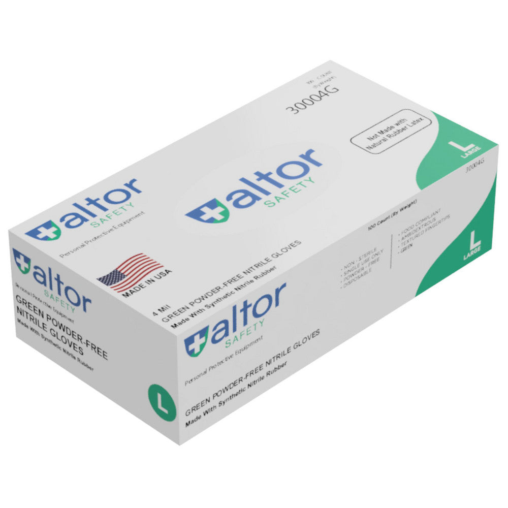 Altor Safety 30004G Disposable Glove Size Large, 4.0 mil, Nitrile, Food Grade, Powder-Free