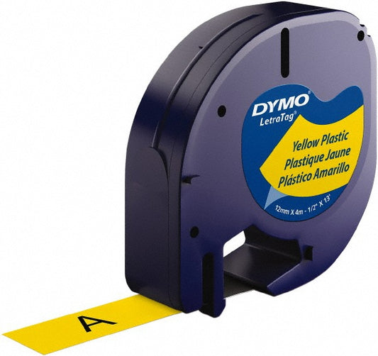 Dymo 91332 Label Maker Label Black on Yellow, Plastic, 156" OAL, 1/2" OAW