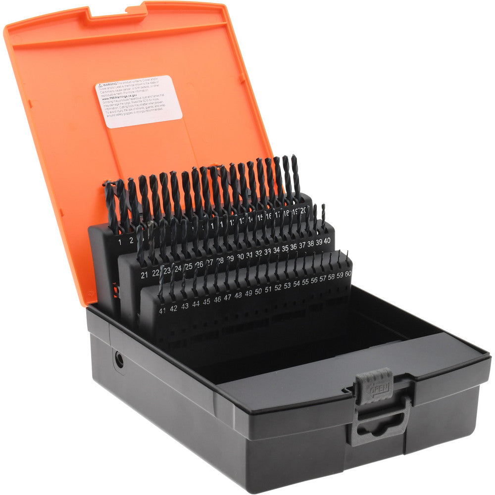 Hertel 66693664 Drill Bit Set Jobber Length Drill Bits, 60 Pc, 135 &deg, High Speed Steel