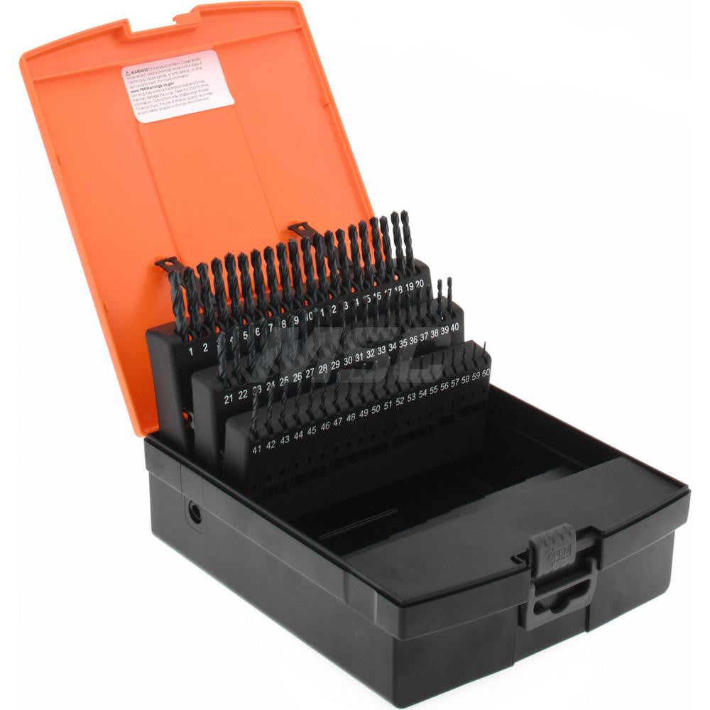 Hertel 66693730 Drill Bit Set Jobber Length Drill Bits, 60 Pc, 118 &deg, High Speed Steel
