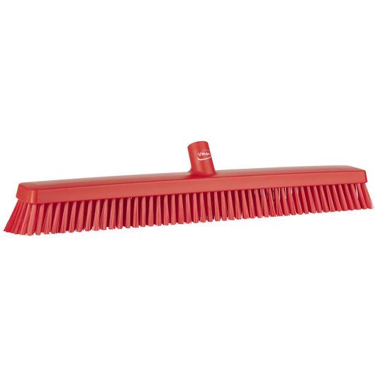 Vikan 31954 Heavy-Duty Push Broom, 24.4", Soft/stiff, Red