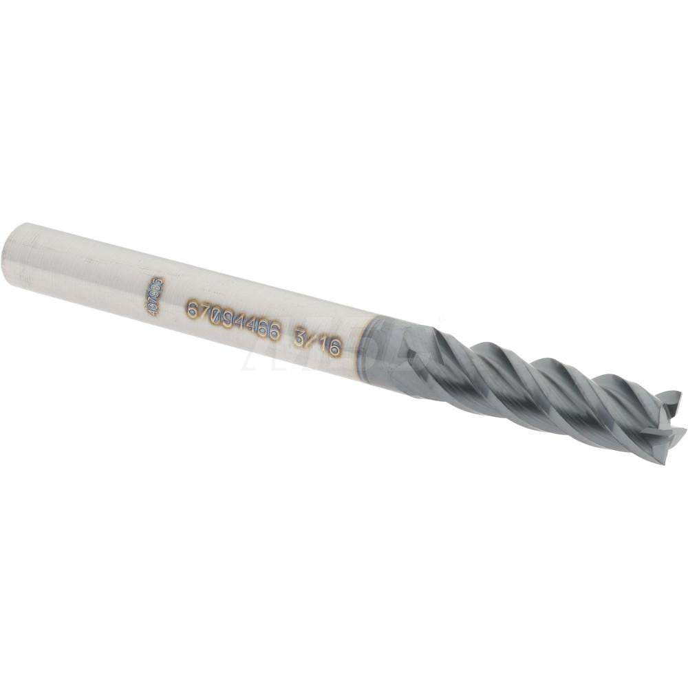 Accupro 67094466 Square End Mill 3/16'' Dia, 5/8'' LOC, 3/16'' Shank Dia, 2'' OAL, 4 Flutes, Solid Carbide