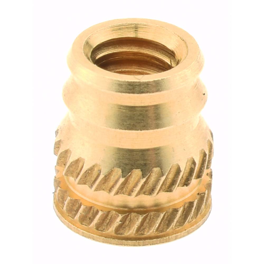 E-Z LOK DV-006-TH #6-32, 0.185" Small to 0.206" Large End Hole Diam, Brass Double Vane Tapered Hole Threaded Insert