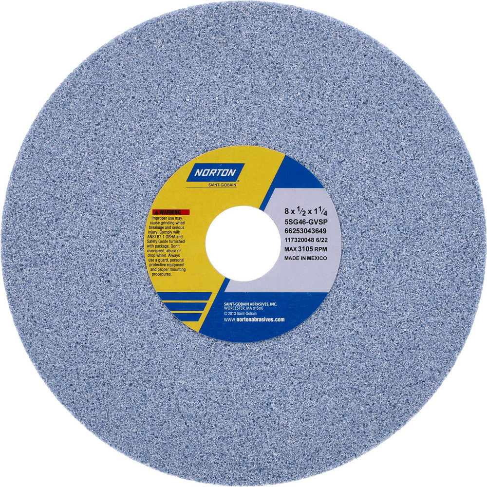 Norton 66253043649 Surface Grinding Wheel 8" Dia, 1/2" Thick, 1-1/4" Hole, 46 Grit, G Hardness