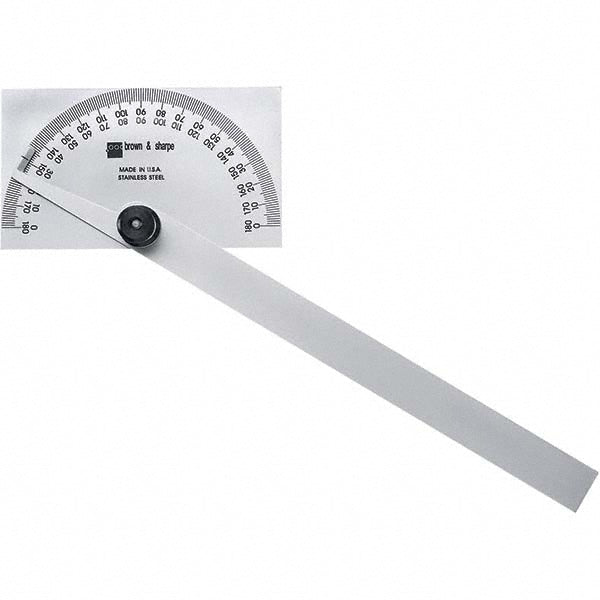 TESA Brown & Sharpe 599-618 6 Inch Long Blade, 180&deg Max Measurement, 1&deg Dial Graduation, Rectangular Head Protractor