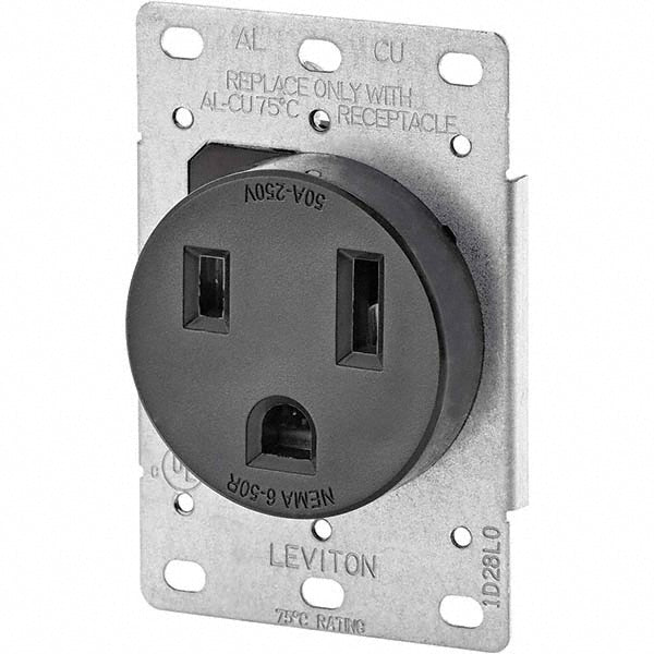 Leviton 5374-S00 Straight Blade Single Receptacle NEMA 6-50P, 50 Amps, Self-Grounding