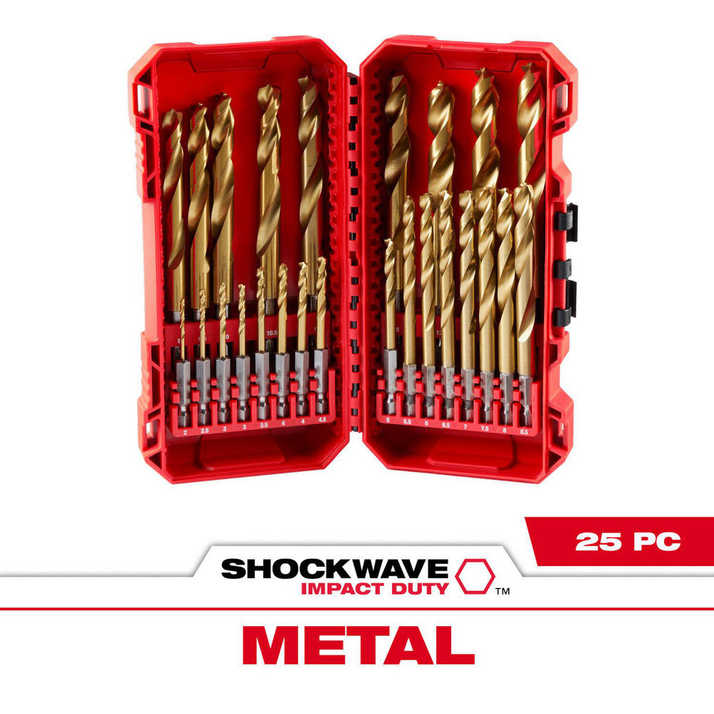 Milwaukee Tool 48-89-4861 Drill Bit Sets Drill Bit Set Type Hex Shank Drill Bits  Number of Pieces 25  Tool Material High-Speed Steel  Coating/Finish TiN  Minimum Drill Bit Size (mm) 2  Maximum Drill Bit Size (mm) 13
