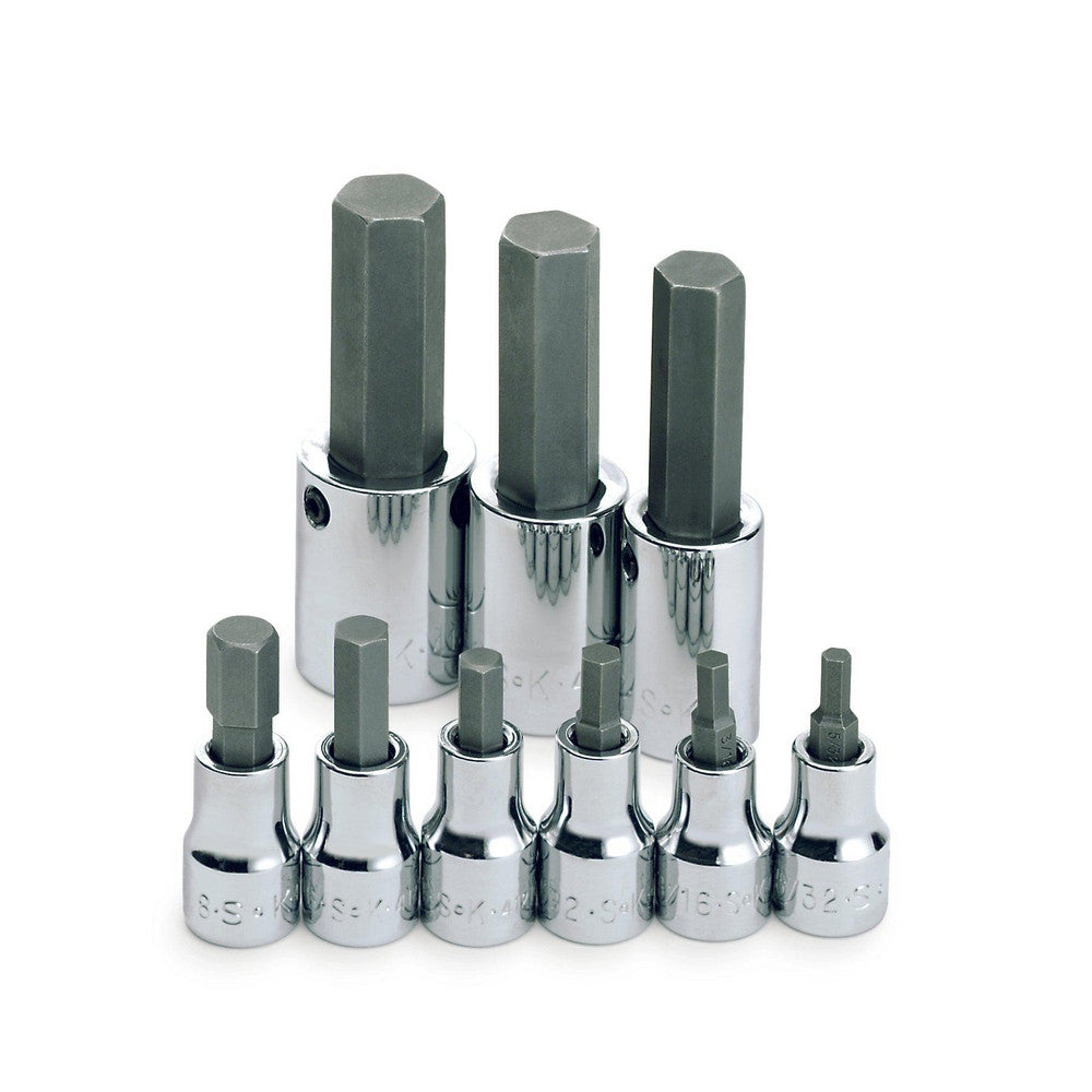 SK 19733 Hex Bit Socket Set 3/8 & 1/2" Drive, 9 Pc, 5/32 to 5/8" Hex
