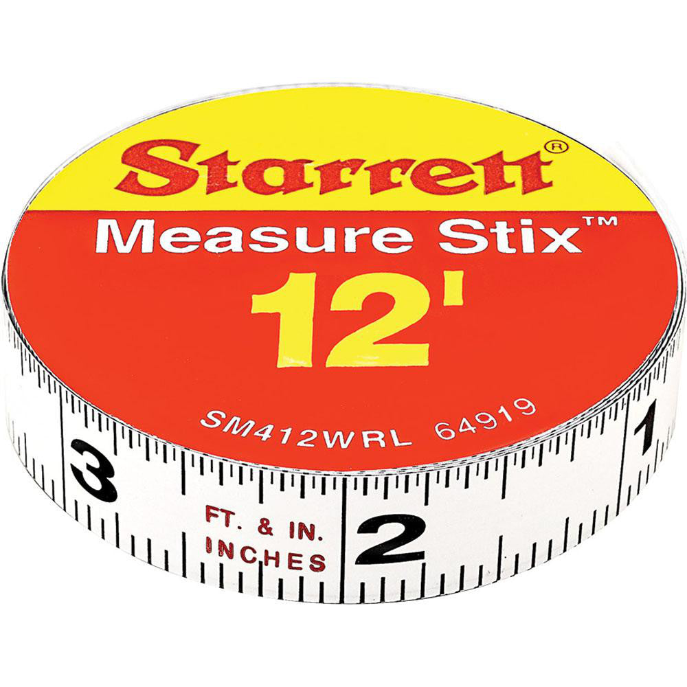 Starrett 64919 12 Ft. Long x 1/2 Inch Wide, 1/32 and 1/16 Inch Graduation, White, Steel Adhesive Tape Measure