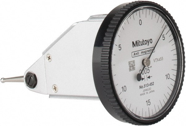 Mitutoyo 513-452-10E Vertical Dial Test Indicator 0.0300" Max, 0-15-0 Dial Reading, 0.000500" Accuracy