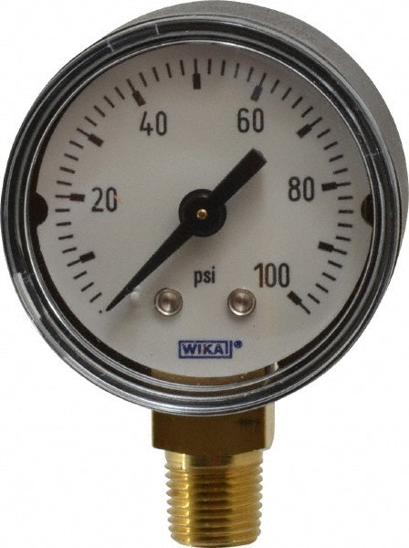Wika 9747257 Pressure Gauge 1-1/2" Dial, 0 to 100 psi, 1/8" Thread, NPT, Lower Mount