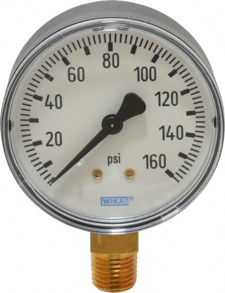 Wika 4253141 Pressure Gauge 2-1/2" Dial, 0 to 160 psi, 1/4" Thread, NPT, Lower Mount