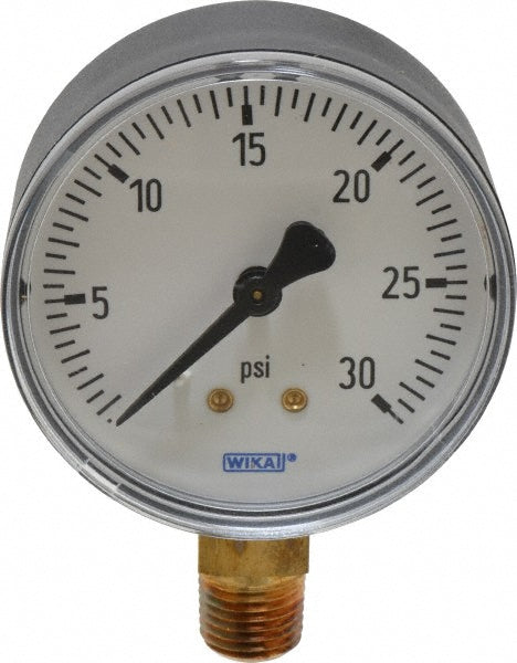 Wika 4253116 Pressure Gauge 2-1/2" Dial, 0 to 30 psi, 1/4" Thread, NPT, Lower Mount