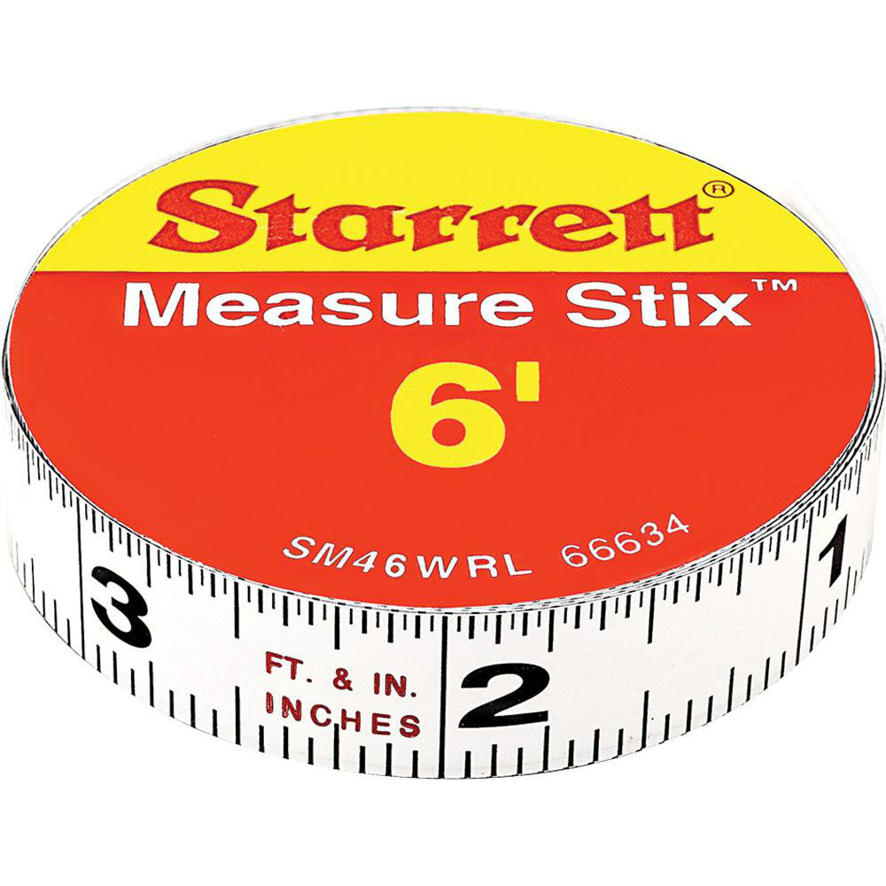 Starrett 66634 6 Ft. Long x 1/2 Inch Wide, 1/32 and 1/16 Inch Graduation, White, Steel Adhesive Tape Measure
