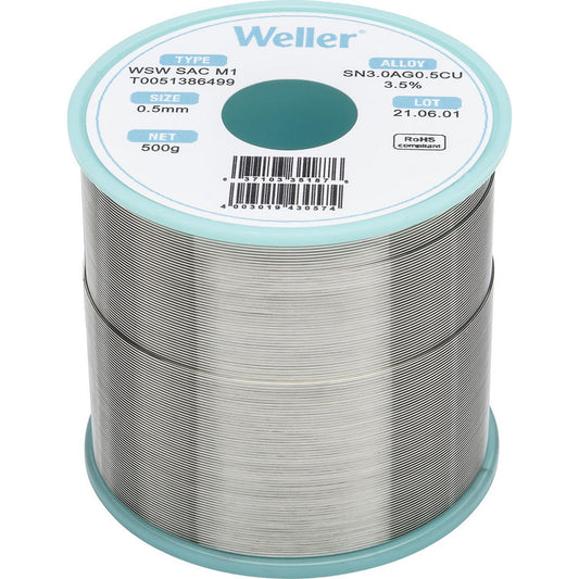 Weller T0051386499 Solder Solder Type Lead Free  Material Alloy  Container Type Spool  Container Size 500 g  Minimum Melting Temperature 422.6  Maximum Melting Temperature 429.8