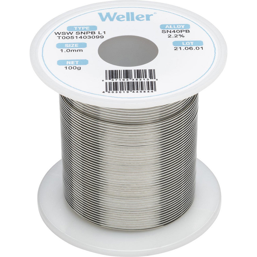 Weller T0051403099 Solder Solder Type Lead  Material Alloy  Container Type Spool  Container Size 100 g  Minimum Melting Temperature 361.4  Maximum Melting Temperature 374