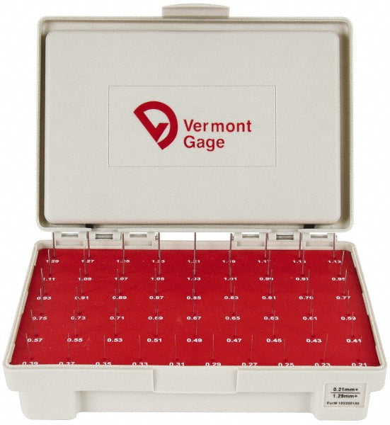 Vermont Gage 102300100 Class ZZ Plug Gage Set 0.21 to 1.29 mm Range, 55 Pc