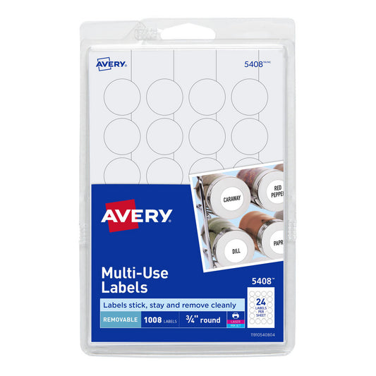 AVERY 05408 Label Maker Label White, Paper, 3/4" OAL, 3/4" OAW, 1,008 per Roll