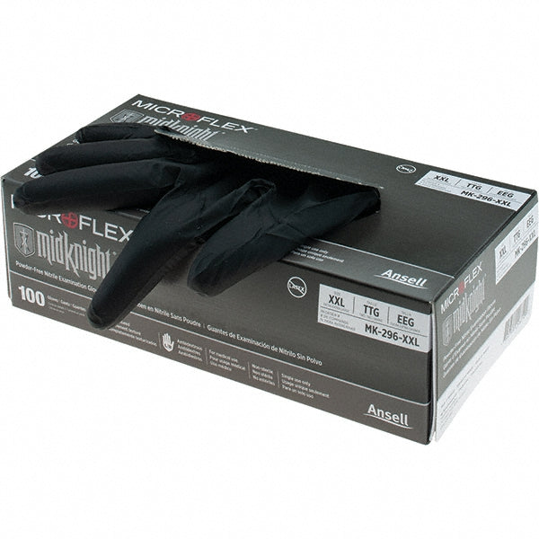 Ansell MK-296-XXL Series Microflex Midknight Disposable Gloves Size 2X-Large, 4.7 mil, Uncoated-Coated Nitrile, Industrial Grade, Unpowdered